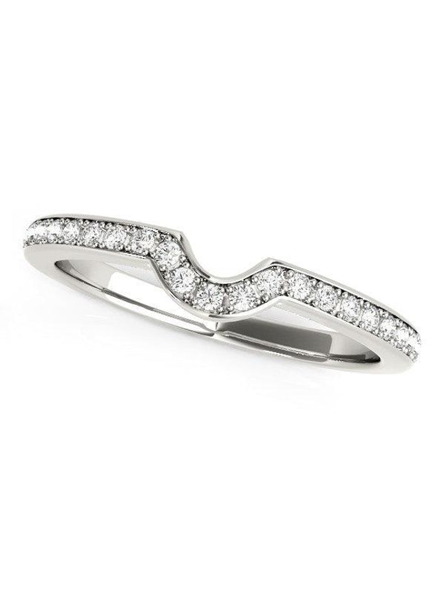 14k White Gold Modern Curved Prong Set Diamond Wedding Band (1/8 cttw) - Ellie Belle