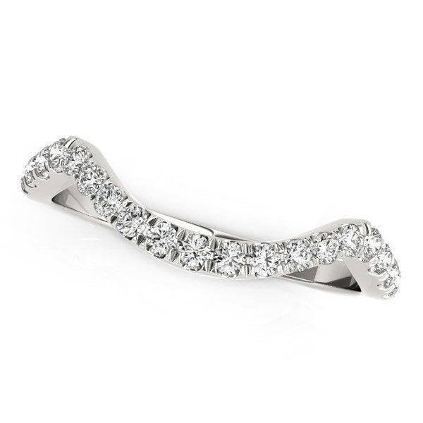 14k White Gold Modern Curved Style Pave Diamond Wedding Band (1/5 cttw) - Ellie Belle