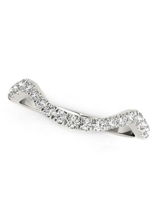 14k White Gold Modern Curved Style Pave Diamond Wedding Band (1/5 cttw) - Ellie Belle