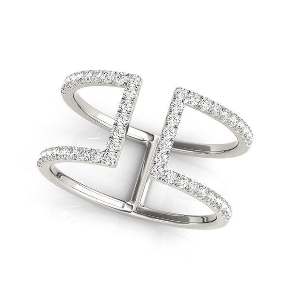 14k White Gold Modern Dual Band Style Diamond Ring (1/2 cttw) - Ellie Belle