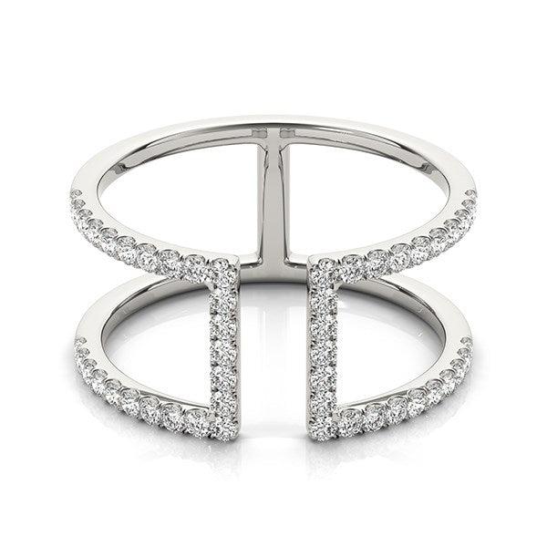 14k White Gold Modern Dual Band Style Diamond Ring (1/2 cttw) - Ellie Belle