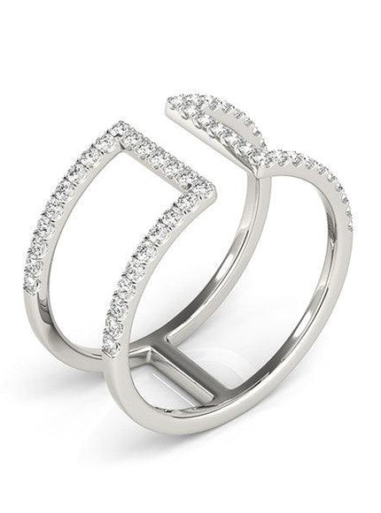 14k White Gold Modern Dual Band Style Diamond Ring (1/2 cttw) - Ellie Belle