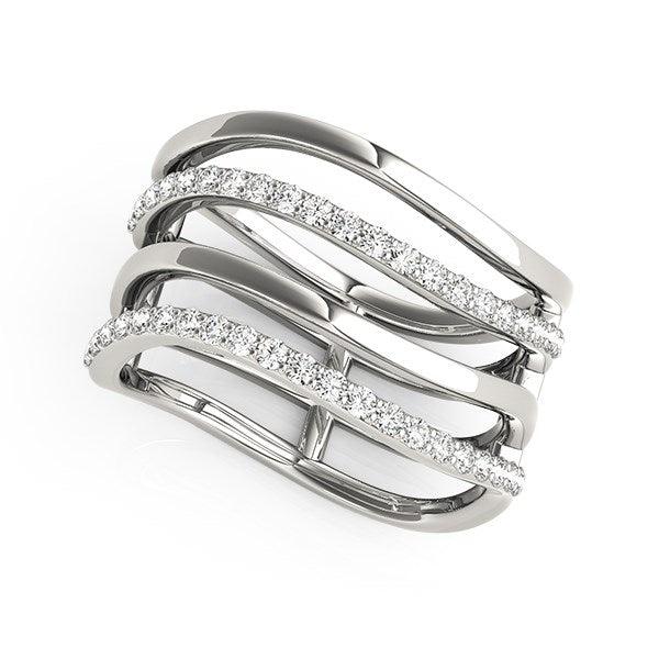 14k White Gold Multiple Band Design Ring with Diamonds (3/8 cttw) - Ellie Belle