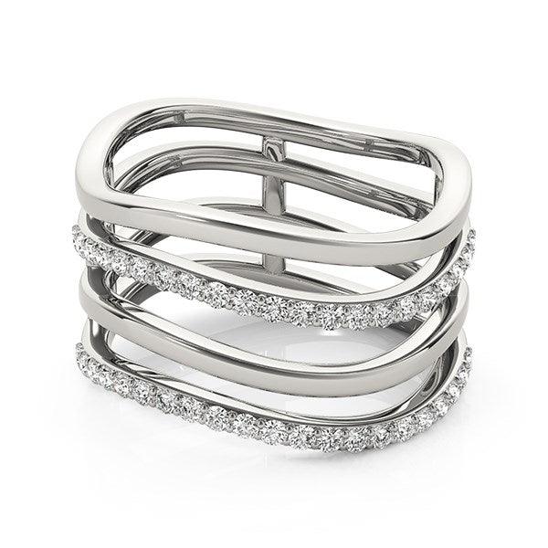 14k White Gold Multiple Band Design Ring with Diamonds (3/8 cttw) - Ellie Belle