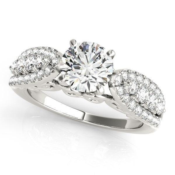 14k White Gold Multirow Shank Round Diamond Engagement Ring (1 1/2 cttw) - Ellie Belle