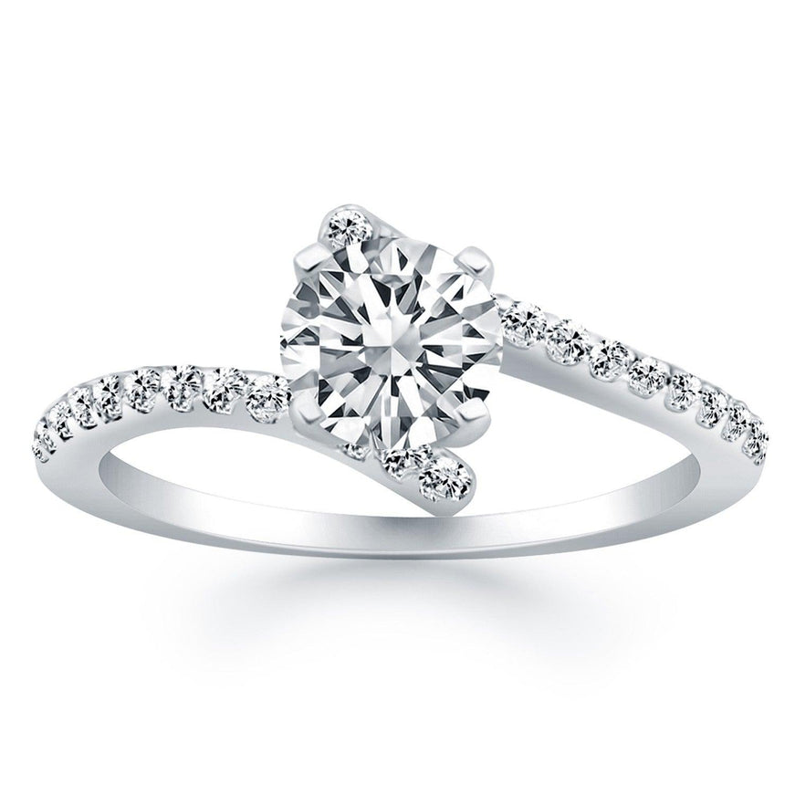 14k White Gold Open Shank Bypass Diamond Engagement Ring - Ellie Belle