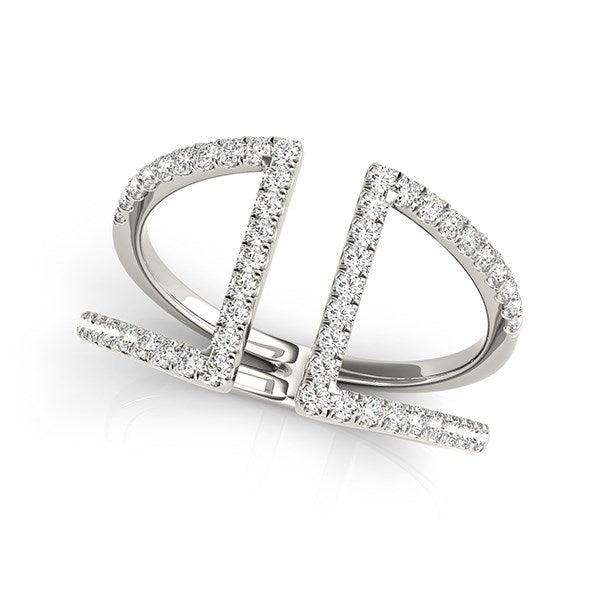 14k White Gold Open Style Dual Band Ring with Diamonds (1/2 cttw) - Ellie Belle