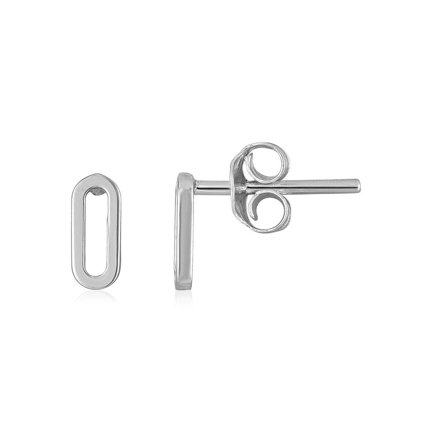 14k White Gold Paperclip Link Stud Earrings - Ellie Belle