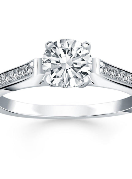 14k White Gold Pave Diamond Cathedral Engagement Ring - Ellie Belle