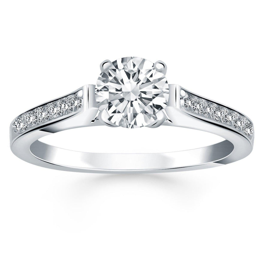 14k White Gold Pave Diamond Cathedral Engagement Ring - Ellie Belle