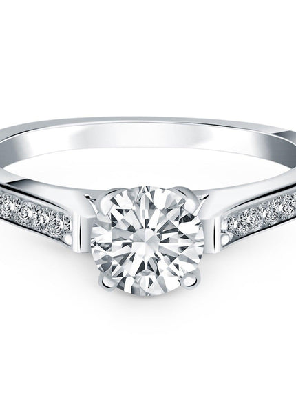 14k White Gold Pave Diamond Cathedral Engagement Ring - Ellie Belle