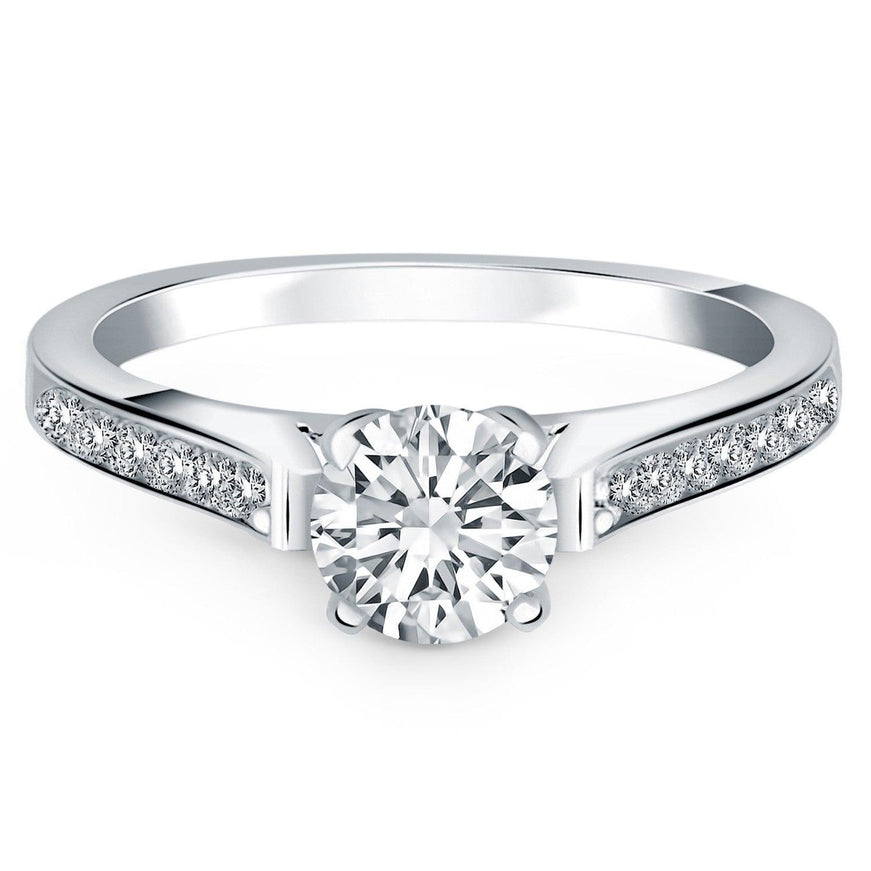 14k White Gold Pave Diamond Cathedral Engagement Ring - Ellie Belle