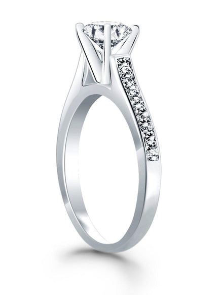 14k White Gold Pave Diamond Cathedral Engagement Ring - Ellie Belle