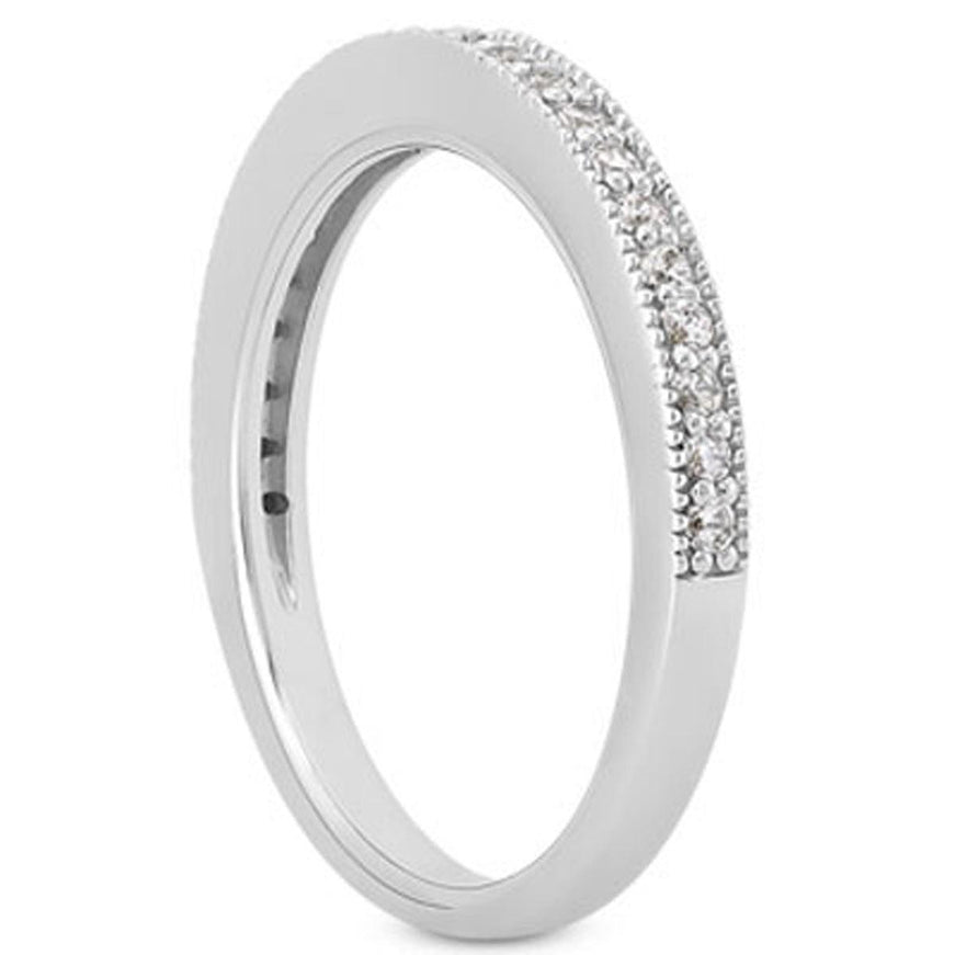 14k White Gold Pave Diamond Milgrain Wedding Ring Band Set 1/2 Around - Ellie Belle