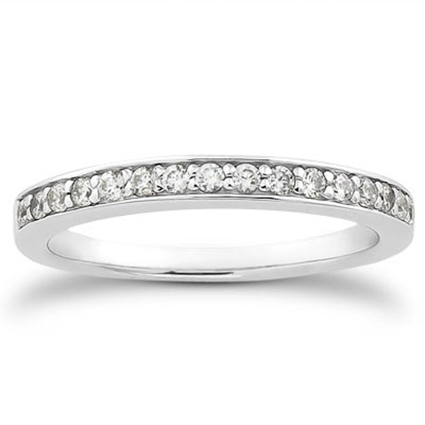 14k White Gold Pave Diamond Wedding Ring Band Set 1/2 Around - Ellie Belle