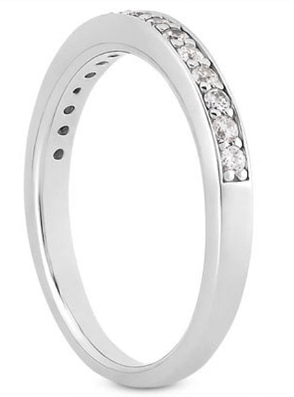 14k White Gold Pave Diamond Wedding Ring Band Set 1/2 Around - Ellie Belle