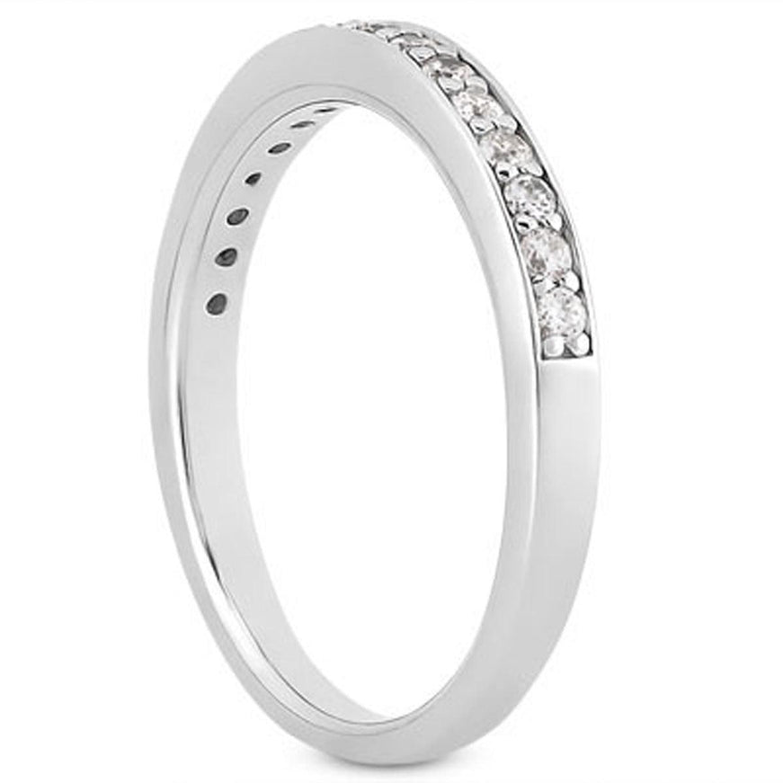 14k White Gold Pave Diamond Wedding Ring Band Set 1/2 Around - Ellie Belle