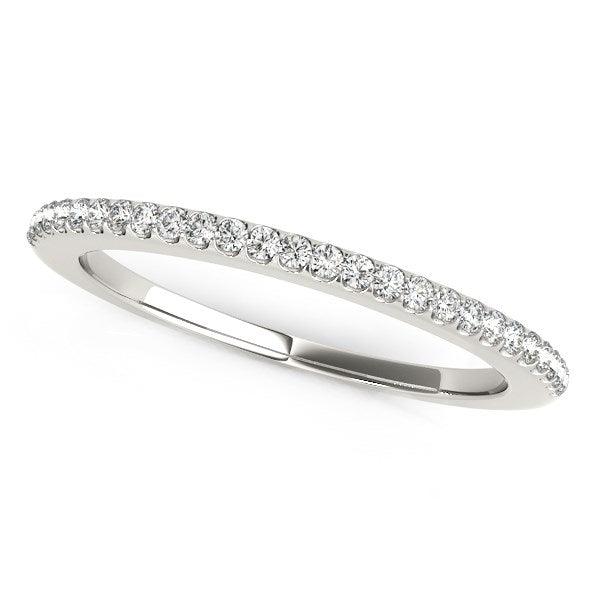 14k White Gold Pave Scallop Setting Diamond Wedding Band (1/8 cttw) - Ellie Belle