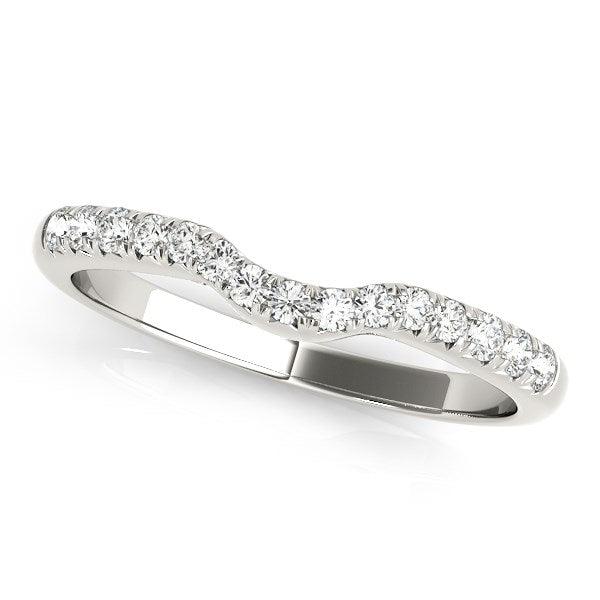 14k White Gold Pave Set Curved Diamond Wedding Band (1/5 cttw) - Ellie Belle