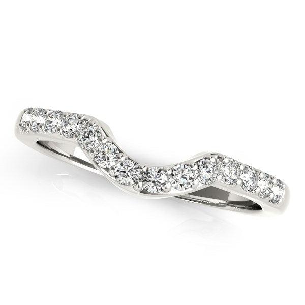 14k White Gold Pave Set Diamond Curved Wedding Band (1/4 cttw) - Ellie Belle