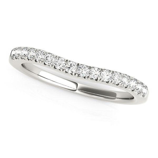 14k White Gold Pave Set Round Curved Wedding Band (1/4 cttw) - Ellie Belle