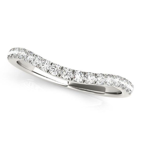 14k White Gold Pave Set Round Diamond Curved Wedding Band (1/4 cttw) - Ellie Belle