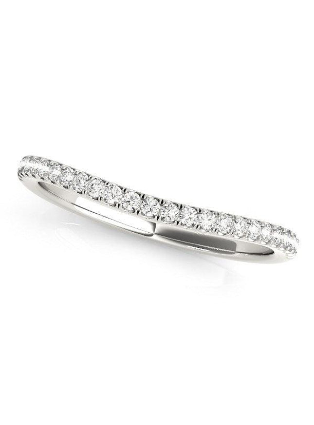 14k White Gold Pave Setting Style Curved Wedding Band (1/10 cttw) - Ellie Belle