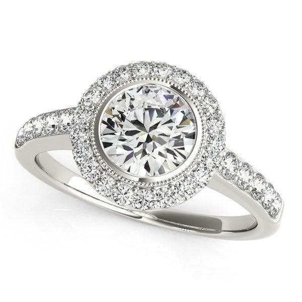 14k White Gold Pave Style Diamond Engagement Ring (1 3/8 cttw) - Ellie Belle