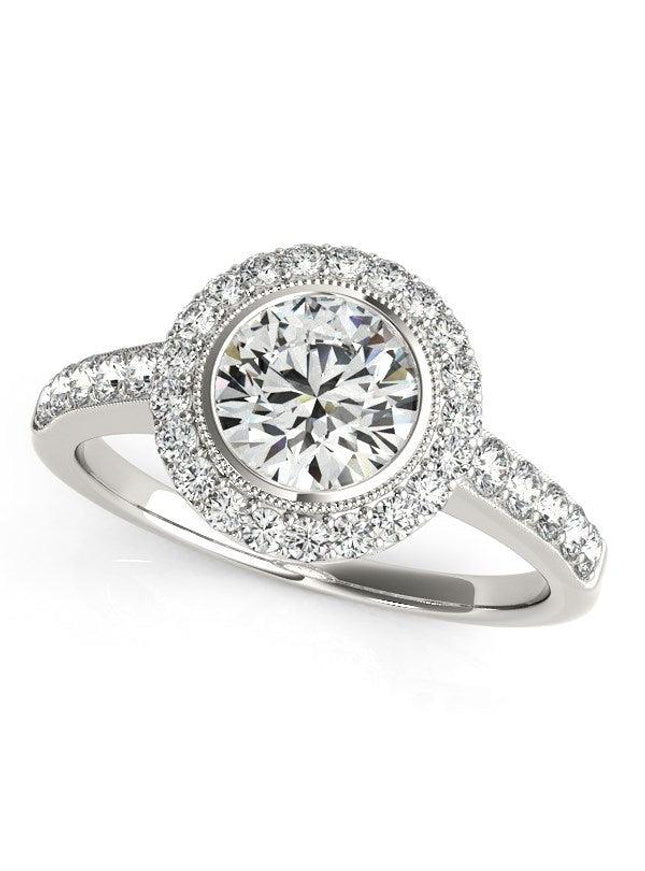 14k White Gold Pave Style Diamond Engagement Ring (1 3/8 cttw) - Ellie Belle