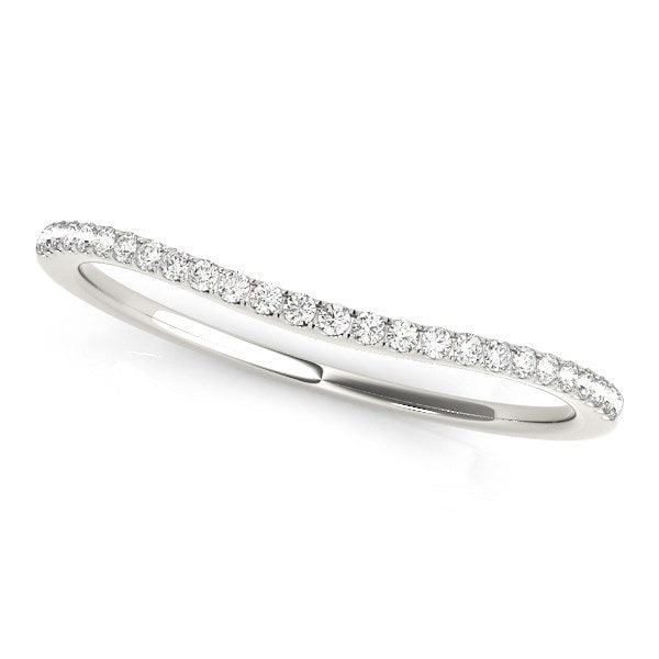 14k White Gold Pave Style Setting Curved Diamond Wedding Band (1/10 cttw) - Ellie Belle