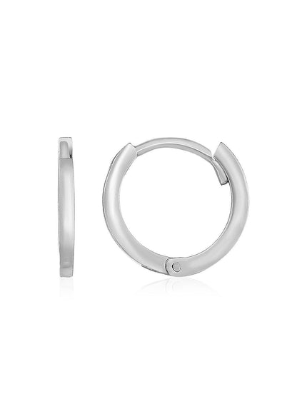 14k White Gold Petite Polished Round Hoop Earrings - Ellie Belle