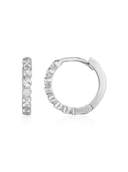 14k White Gold Petite Textured Round Hoop Earrings - Ellie Belle