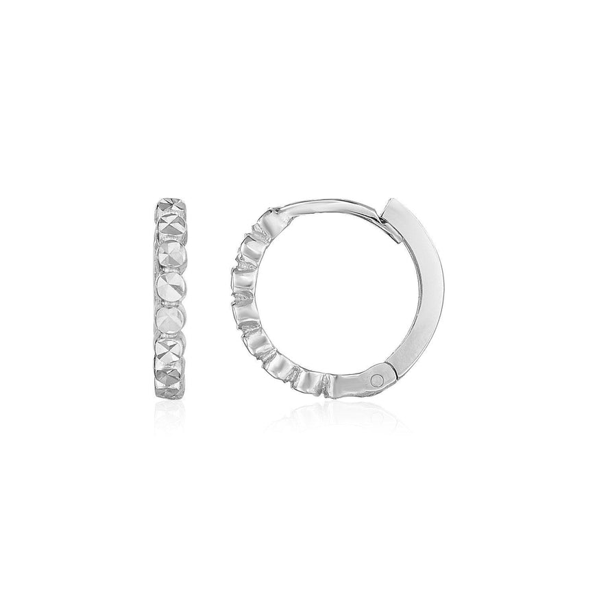 14k White Gold Petite Textured Round Hoop Earrings - Ellie Belle