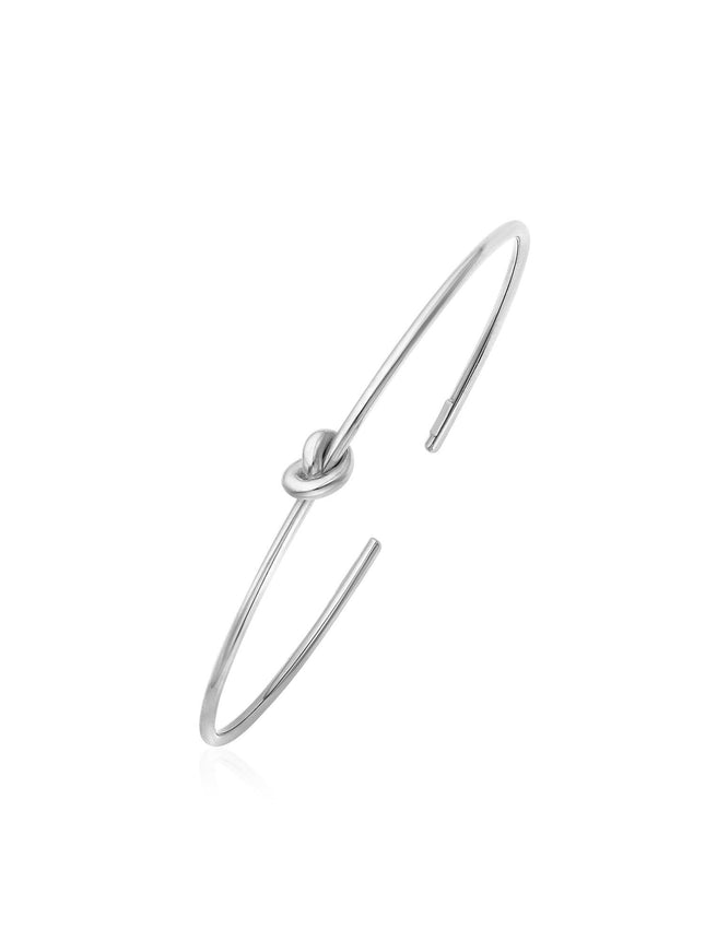 14k White Gold Polished Cuff Bangle with Knot - Ellie Belle
