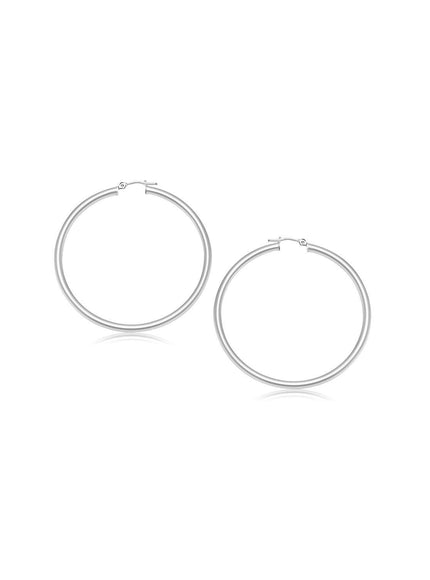 14k White Gold Polished Hoop Earrings (15 mm) - Ellie Belle