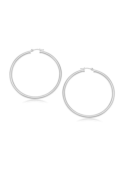 14k White Gold Polished Hoop Earrings (2- mm) - Ellie Belle