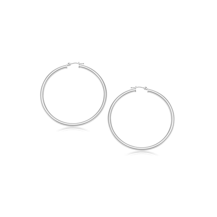 14k White Gold Polished Hoop Earrings (2- mm) - Ellie Belle