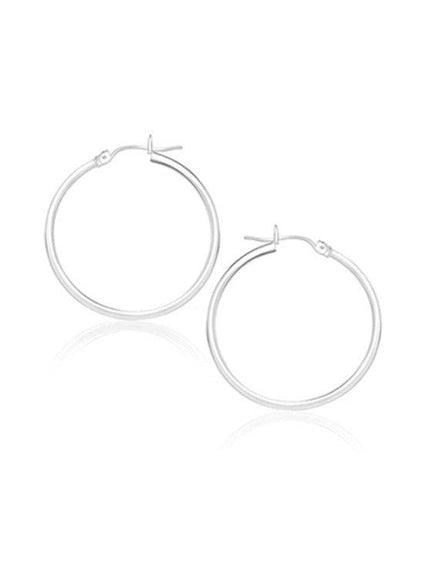 14k White Gold Polished Hoop Earrings (20 mm) - Ellie Belle