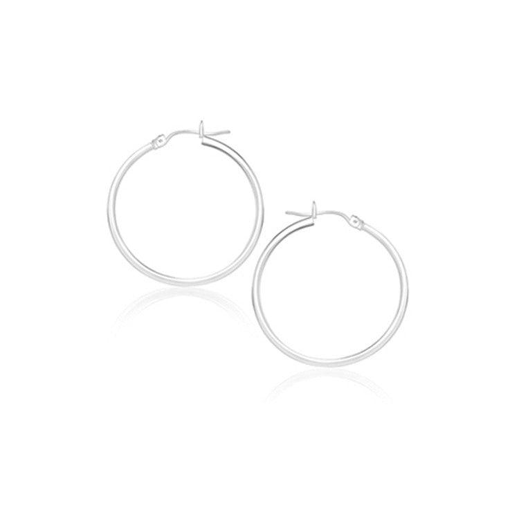 14k White Gold Polished Hoop Earrings (20 mm) - Ellie Belle