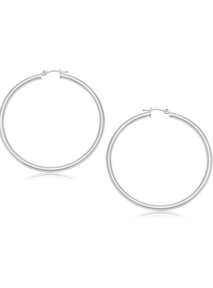 14k White Gold Polished Hoop Earrings (25 mm) - Ellie Belle