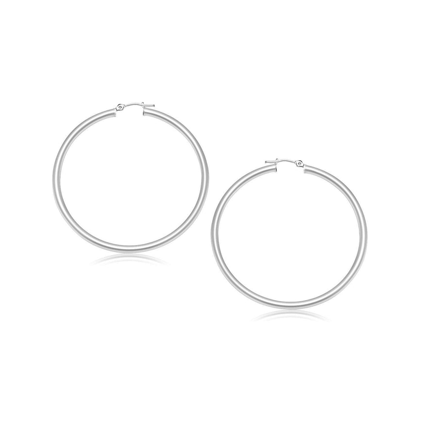 14k White Gold Polished Hoop Earrings (25 mm) - Ellie Belle