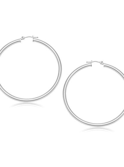 14k White Gold Polished Hoop Earrings (30 mm) - Ellie Belle