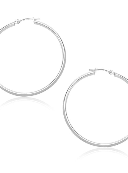 14k White Gold Polished Hoop Earrings (30mm) - Ellie Belle