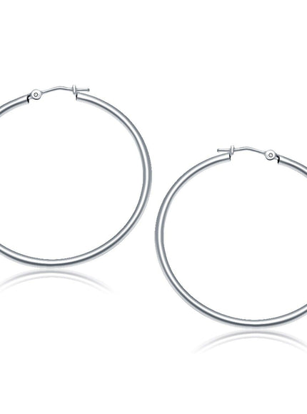 14k White Gold Polished Hoop Earrings (40 mm) - Ellie Belle