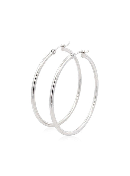 14k White Gold Polished Hoop Earrings (40 mm) - Ellie Belle