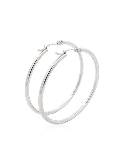 14k White Gold Polished Hoop Earrings (40 mm) - Ellie Belle