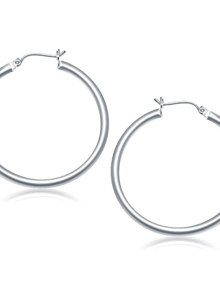 14k White Gold Polished Hoop Earrings (40 mm) - Ellie Belle