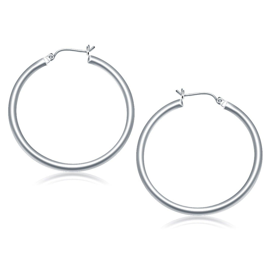 14k White Gold Polished Hoop Earrings (40 mm) - Ellie Belle