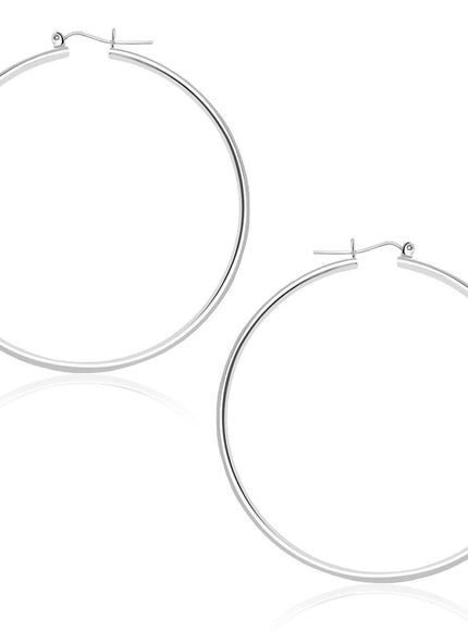 14k White Gold Polished Hoop Earrings (45 mm) - Ellie Belle