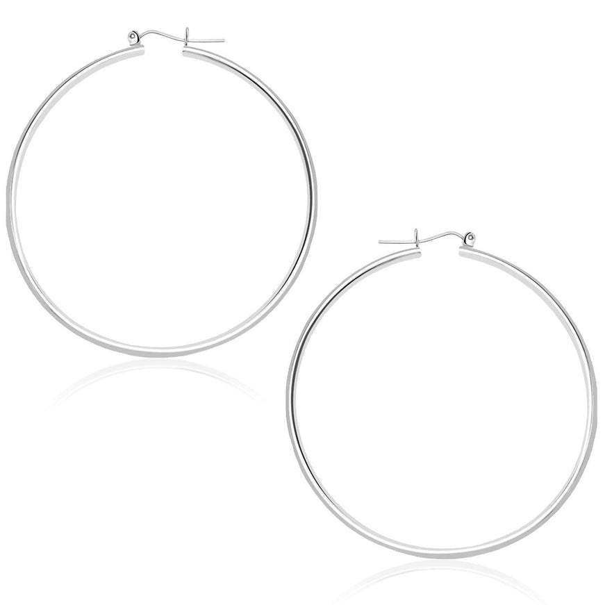 14k White Gold Polished Hoop Earrings (45 mm) - Ellie Belle